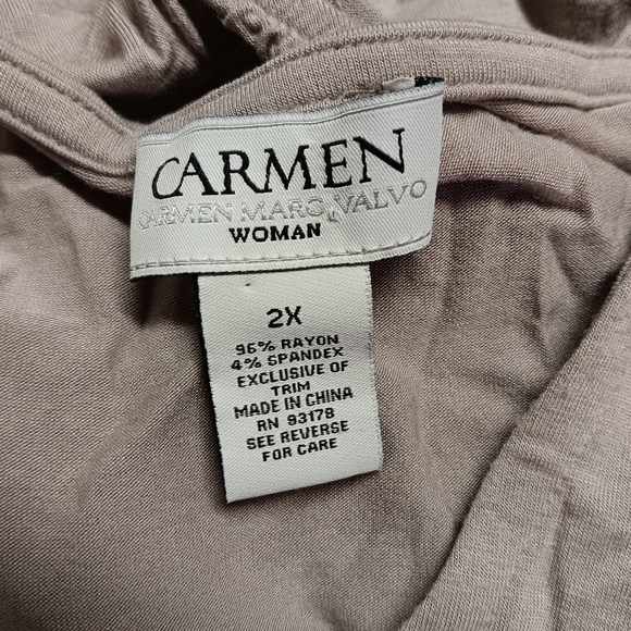 Carmen Marc Valvo Shirt Top 2X Beige Gray Fringe STRETCH Holiday Occasions - Picture 5 of 5